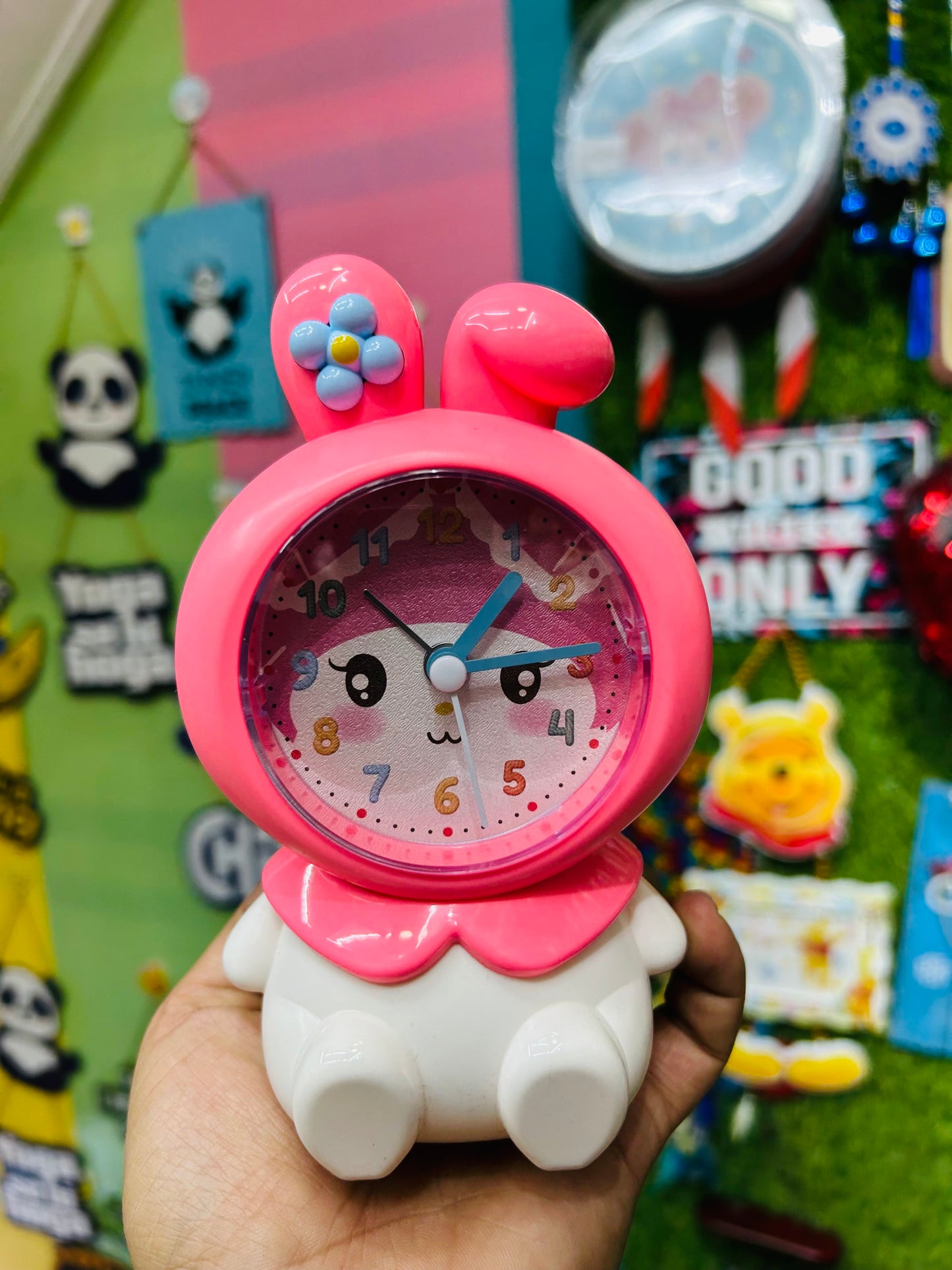 Pink Bunny-Themed Analog Alarm Clock