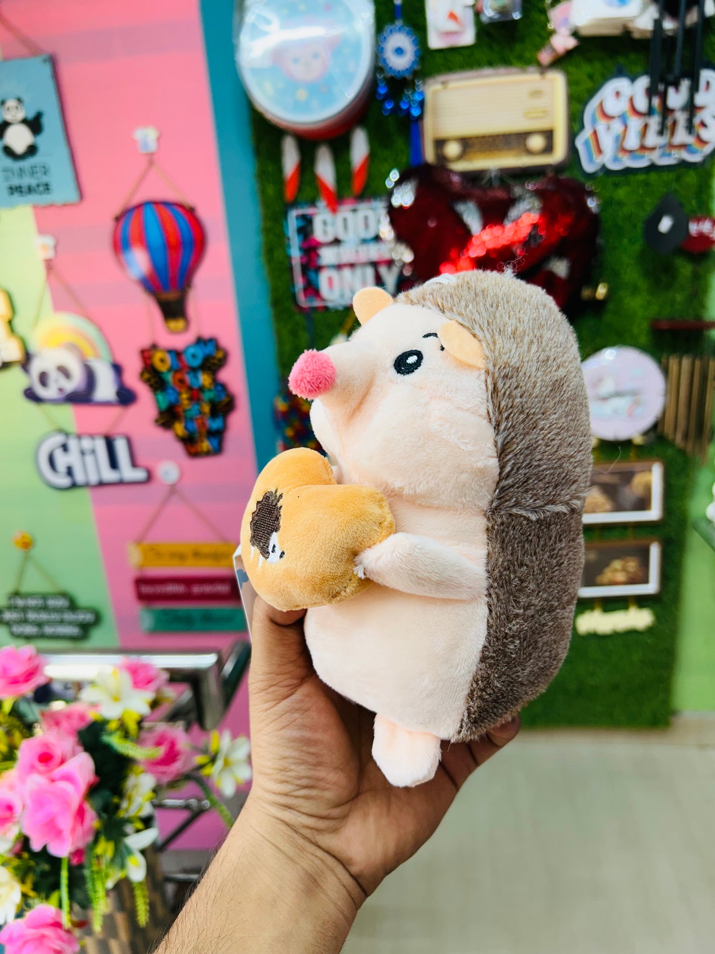 Cuddlehog - the hedgehog plushie holding a tiny buddy